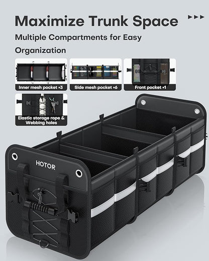 HOTOR Trunk Organizer for SUV – Car Storage Box with Reflective Strips, Collapsible Car Organizer with Large Capacity, Essential Car Accessories for Truck, Van & Sedan, Black, 33.1" x 13.0" x 12.0"
