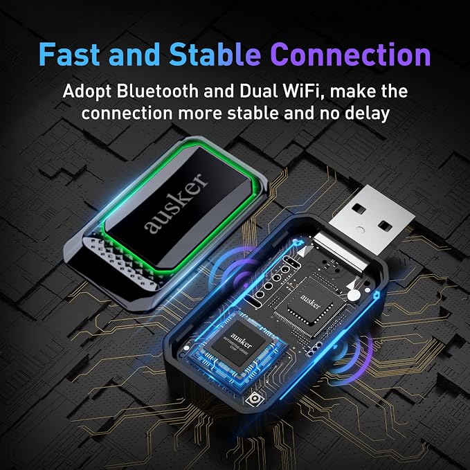 Wireless CarPlay Adapter for iPhone, Car Play Wireless Adapter Mini Size with USB A/USB C Extension Cable for Cars with Built in Wired CarPlay, Plug and Play, No Latency & Stable Connection