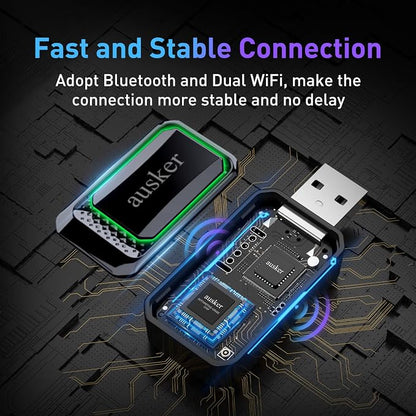 Wireless CarPlay Adapter for iPhone, Car Play Wireless Adapter Mini Size with USB A/USB C Extension Cable for Cars with Built in Wired CarPlay, Plug and Play, No Latency & Stable Connection