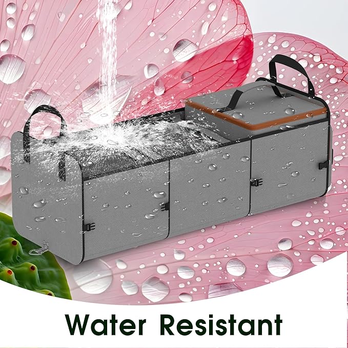 SugarFox Car Trunk Organizer for SUV, Heavy Duty Waterproof Trunk Organizer, Foldable Collapsible Car Organizer with Cooler, Multi-Compartment Large Trunk Organizer (95L), Gray-M003