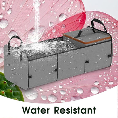 SugarFox Car Trunk Organizer for SUV, Heavy Duty Waterproof Trunk Organizer, Foldable Collapsible Car Organizer with Cooler, Multi-Compartment Large Trunk Organizer (95L), Gray-M003