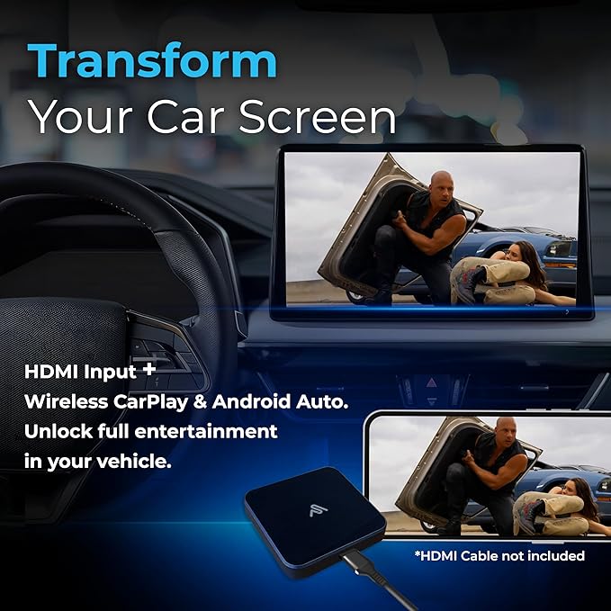 AutoSky CarPlay TV Adapter + HDMI Cable Combo – Stream Apps, Movies, Music & GPS Navigation on Car Infotainment System – Wireless & Easy Plug & Play Setup