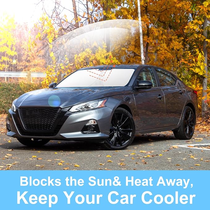TINGLU Sun Shade for Nissan Altima 2019-2025 2026 Accessories Windshield Sun Shade Window Shade UV Rays Protection Sun Visor Cover with Steering Wheel Sunshade Storage Bag