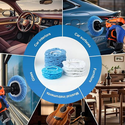S SATC 20 PCS Car Orbital Buffer Pads Bonnet 7-8 Inch Microfiber Polishing Bonnet Buffing Pad for Car Polishing, Cleaning, Waxing