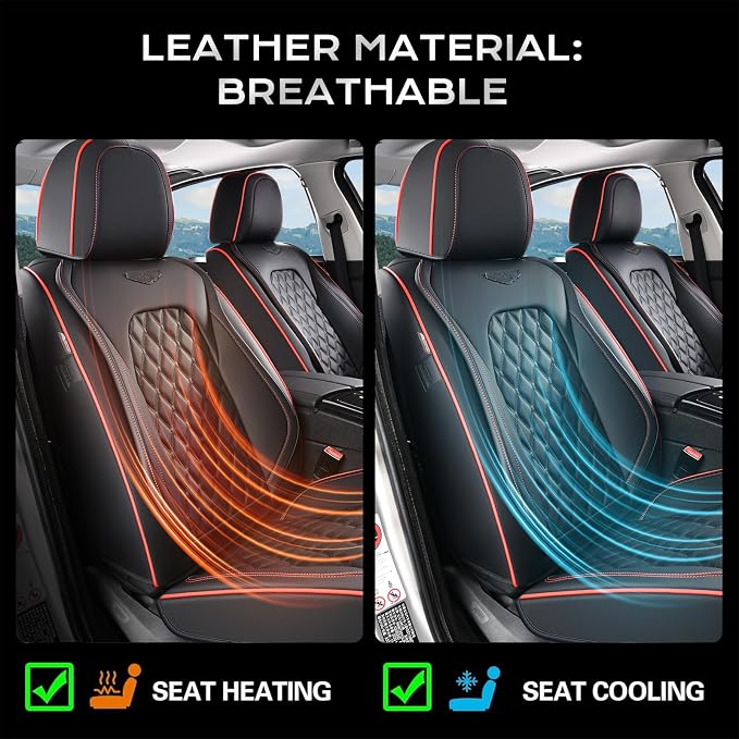 Coverado Front Seat Covers, Wear-Resistant Stain-Proof Cushions, Universal Fit for Most Vehicles, Waterproof Car Seat Protectors, Automotive Seat Covers-Red & Black Line Design