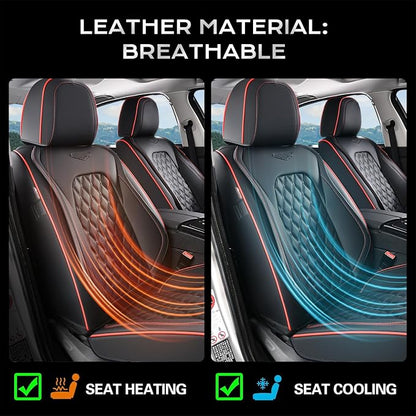 Coverado Front Seat Covers, Wear-Resistant Stain-Proof Cushions, Universal Fit for Most Vehicles, Waterproof Car Seat Protectors, Automotive Seat Covers-Red & Black Line Design