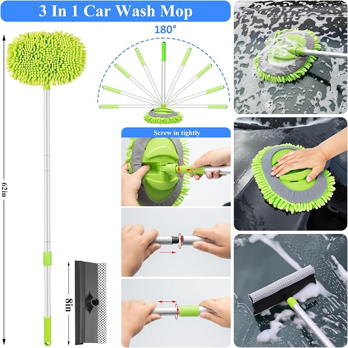 32Pcs Car Detailing Brush Set, Car Detailing Kit, Auto Detailing Drill Brush Set, Car Detailing Brushes, Car Wash Cleaning Tools Kit with Wash Mop for Interior, Exterior, Wheels, Blue