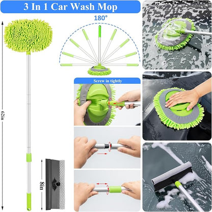 32Pcs Car Detailing Brush Set, Car Detailing Kit, Auto Detailing Drill Brush Set, Car Detailing Brushes, Car Wash Cleaning Tools Kit with Wash Mop for Interior, Exterior, Wheels, Blue