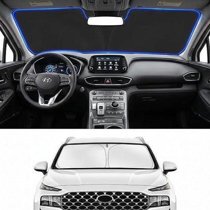 Custom Fit Windshield Sun Shade for Hyundai Santa Fe 2019-2023 | Custom Fit Windshield Cover, Blocks UV Rays, Double-Layer Heat Shield, Durable Frame, Easy Fold & Storage