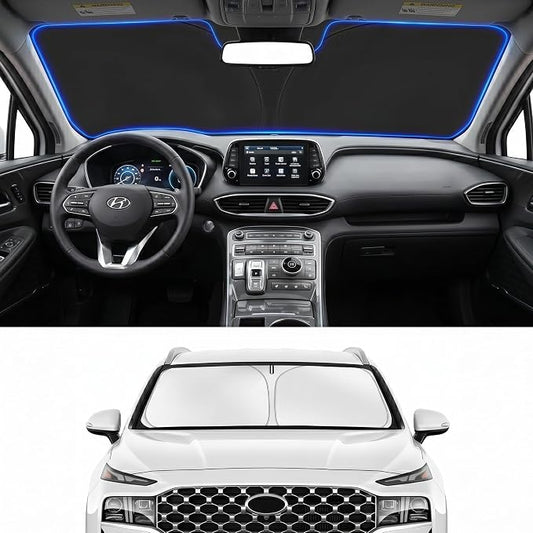 Custom Fit Windshield Sun Shade for Hyundai Santa Fe 2019-2023 | Custom Fit Windshield Cover, Blocks UV Rays, Double-Layer Heat Shield, Durable Frame, Easy Fold & Storage