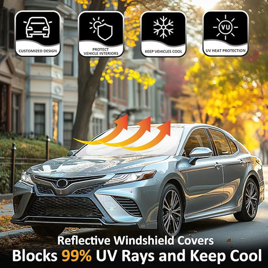 INSAUTO Windshield Sun Shades Custom Fit for Toyota Camry 2007-2017- Sunshade for Front Window Cover - Double Layer Heat Shield Sun Visor Cool Car Accessory