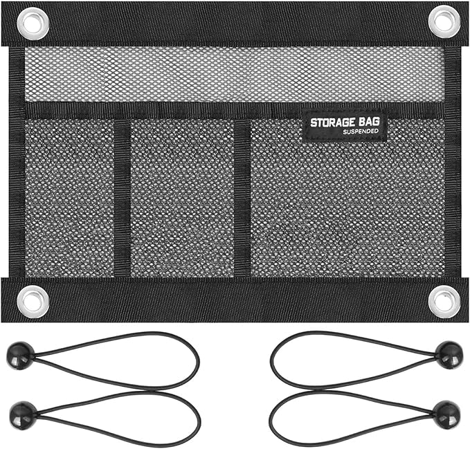 Mesh Storage Bag Kayak Storage Compartments Set Attaches to Kayak Seat,Boat Suspended Storage Organizer with 4 pcs Elastic Ring (12 INCH-3Pockets)