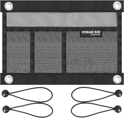 Mesh Storage Bag Kayak Storage Compartments Set Attaches to Kayak Seat,Boat Suspended Storage Organizer with 4 pcs Elastic Ring (12 INCH-3Pockets)