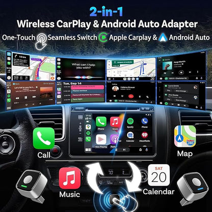 Mini Wireless CarPlay Adapter for iPhone & Android Auto 2026 Upgrade 2-in-1, Wired to Wireless Carplay, One-Touch Switch, Fast & Stable Connection, Plug & Play, for iOS 10+ & Android 11+, Cars 2016+