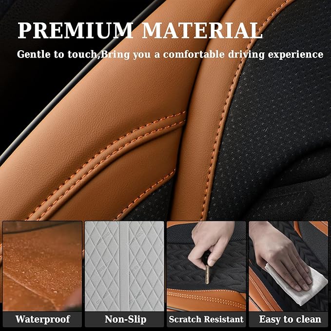 Coverado Car Seat Cover, Front Seat Cover, 2PCS Car Seat Protector, Seat Covers for Cars, Breathable Faux Leather Car Seat Cushion, Car Seat Protector, Brown Car Seat Covers Fit Most Vehicles