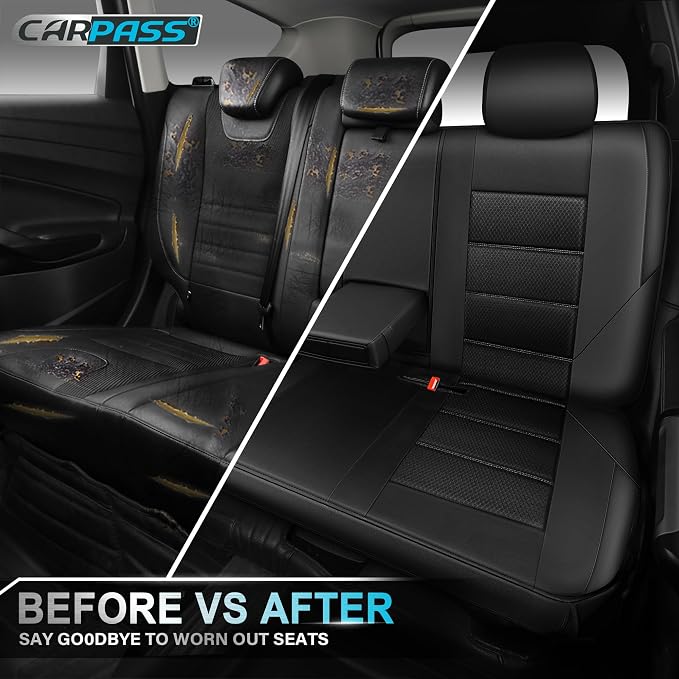 CAR PASS Memory Foam Back Car Seat Covers,Thick 3D Foam Mesh Bench Seat Covers Leather Metallic, Air Cool Rear Seat Cover Black Aluminum Film, Comfort for Cars, Trucks, SUVs Automotive,All Black