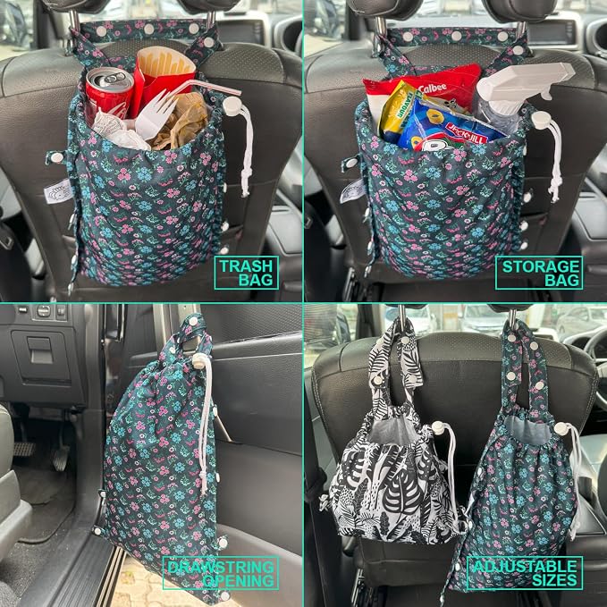 Leak-Proof Waterproof Car Trash Bag Foldable Multipurpose Trash bin Container Storage Cute Grocery Organizer Bag for Automotive Front or Back Seat in Cars SUVs and Trucks
