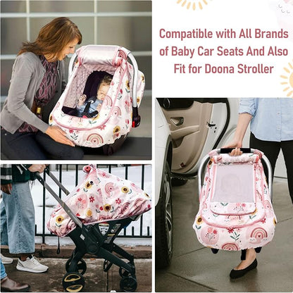 Waterproof Baby Car Seat Cover，YVMVDV Patented Cold Weather Carseat Cover for Babies,Infant Car Seat Cover Canopy for Boy Girls, Keeps Babies Warm and Cozy (Rainbow)
