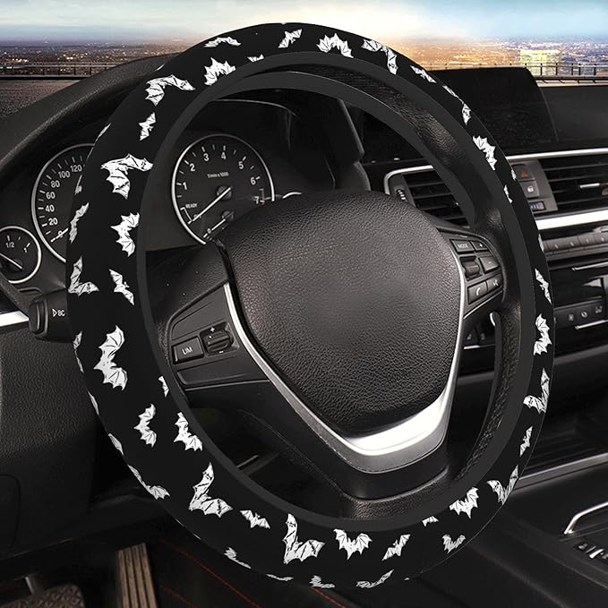 Halloween Bats Steering Wheel Cover for Women & Men – Universal 15 Inch Car Accessories, Non-Slip & Stylish Design, Fits Most Cars, SUVs, and Auto