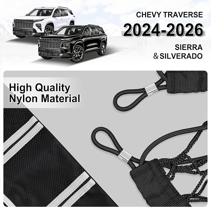 Amiss Truck Bed Cargo Net with Side Organizer, Compatible with 2024 2025 2026 Chevy Traverse, Portable Storage for Pickup Cargo and Heavy Duty Hook, Exterior Accessories for Car SUV Truck