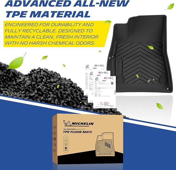 Michelin Vehicle Mat, All-Weather TPE Custom Fit Liner for Tesla Model 3 Floor Mats 2017-2023 (3 Piece), Premier B