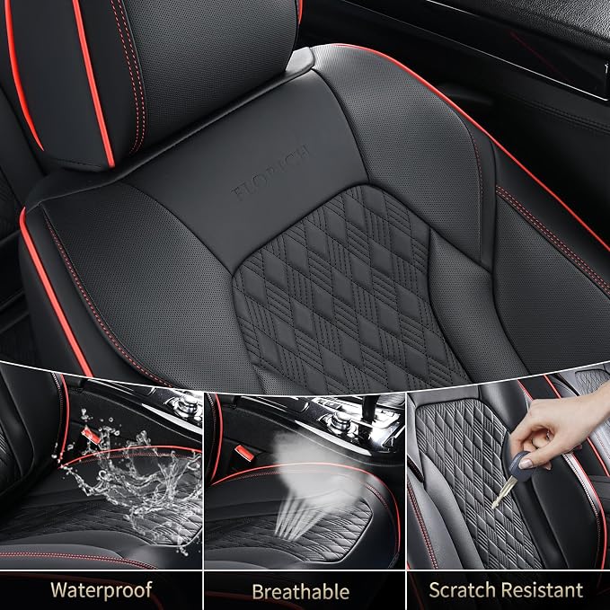 FLORICH Seat Covers, Car Seat Covers Full Set, Luxury Nappa Leather Seat Covers, Breathable and Waterproof Car Seat Protector 5 Seat, Automotive Seat Covers Universal Fit for Most Cars-Black