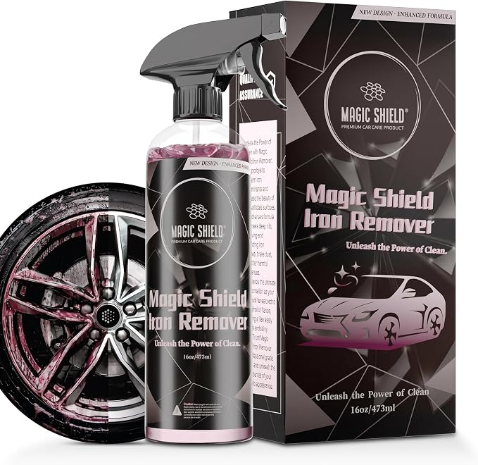 Magic Shield Iron Remover Spray for Cars 16oz - pH-Neutral Iron and Fallout Remover for Car, Motorcycle, RV & Boat | 5-Minute Reaction, Effective on Wheels & Paint | All-In-One Solution