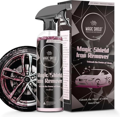 Magic Shield Iron Remover Spray for Cars 16oz - pH-Neutral Iron and Fallout Remover for Car, Motorcycle, RV & Boat | 5-Minute Reaction, Effective on Wheels & Paint | All-In-One Solution
