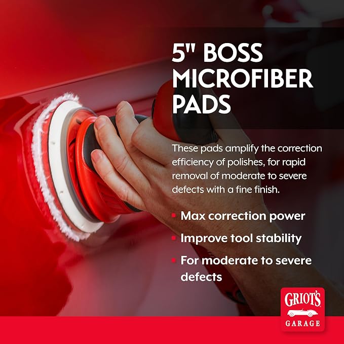 Griot's Garage BOSS 5.5” Microfiber Pads for Car Polishing and Detailing, Buffing Pads for Moderate and Severe Scratch Removal, Set of 2