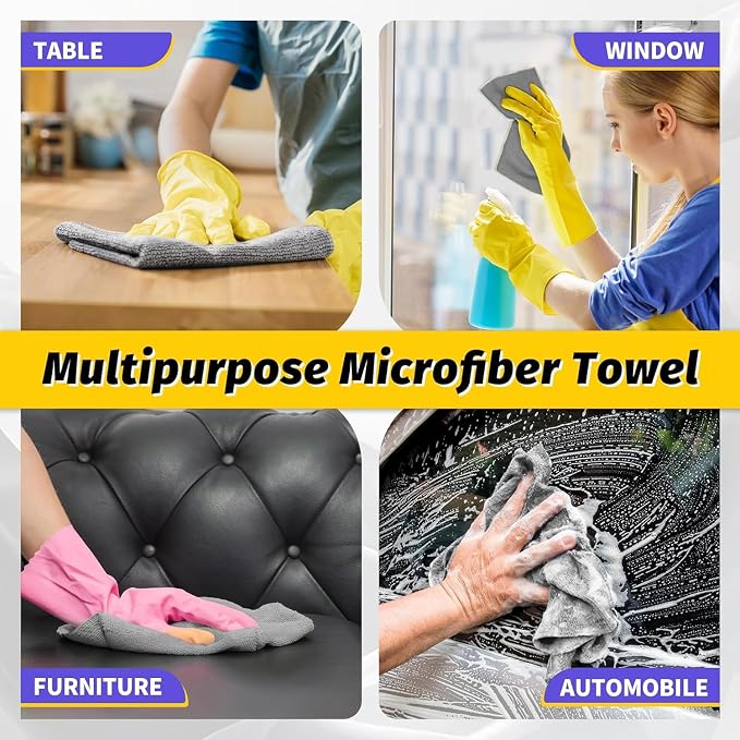 Microfiber Cleaning Cloth, 200 Pack Grey Cleaning Rags Microfiber Towel Bulk Absorbent Lint-Free Wash Cloths, All-Purpose Towels for Cars, Shop, Automotive, Garage, Home & Kitchen