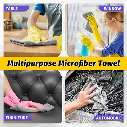 Microfiber Cleaning Cloth, 200 Pack Grey Cleaning Rags Microfiber Towel Bulk Absorbent Lint-Free Wash Cloths, All-Purpose Towels for Cars, Shop, Automotive, Garage, Home & Kitchen