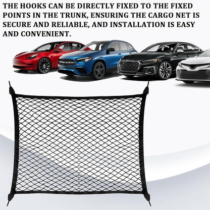 Elastic Cargo Net for SUV Trucks, Ceiling Cargo Net, Adjustable Trunk Mesh Net Organizer 32" X 24" Stretch to 63"X43" with Hooks, Universal Car Rear Trunk Bed Netting Storage Accessories（Black）