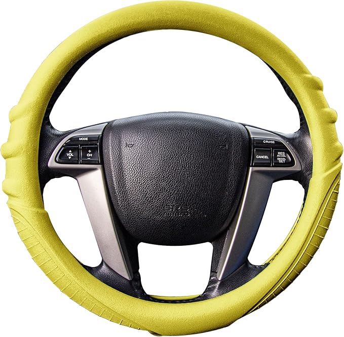 FH Group Universal Fit Silicone with Grip and Pattern Massaging Grip Steering Wheel Cover fits most Cars, SUVs, Trucks, and Vans Yellow