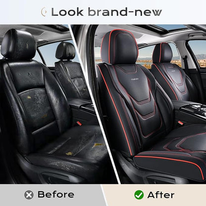 Coverado Car Seat Covers Front Seats, 2 Piece Car Seat Protector Waterproof Leather Seat Cushion Universal Fit for Truck Automotive Vehicles Black&Red