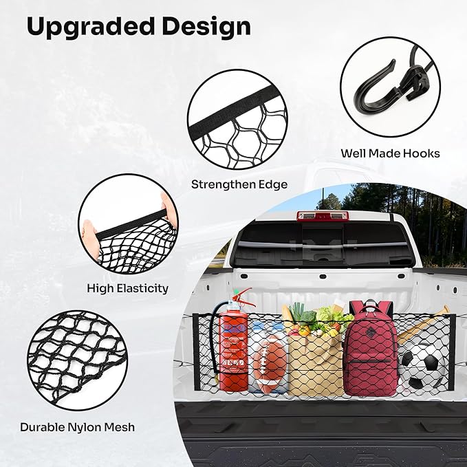 Canvcle Trunk Bed Cargo Net for 2023-2025 2026 Chevy Colorado & GMC Canyon Accessories Envelope Style Mesh Trunk Net Colorado Adjustable Elastic Nylon Rear Canyon Cargo Net with Hooks