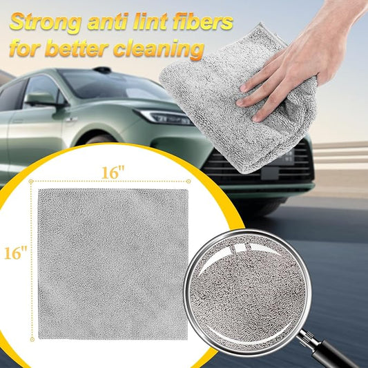 Car Wash Drying Towels, 450gsm Ultra-Thick Absorbent Lint-Free Extra Soft Microfiber Rags for Car Detailing, Interior & Exterior Cleaning Cloths, 16in x 16in - Microfiber, Grey, 12 Packs