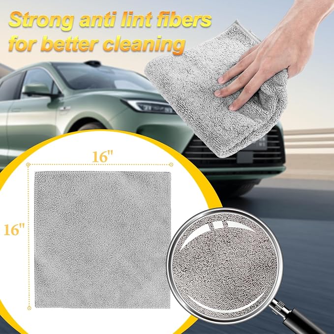 Car Wash Drying Towels, 450gsm Ultra-Thick Absorbent Lint-Free Extra Soft Microfiber Rags for Car Detailing, Interior & Exterior Cleaning Cloths, 16in x 16in - Microfiber, Grey, 6 Packs