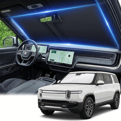 Windshield Sun Shade for Rivian R1S/R1T 2022-2024 2025 2026 Sunshade Front Window Shade Custom Fit R1S Accessories Sun Visor Foldable Shade Blocks UV Rays Accessories