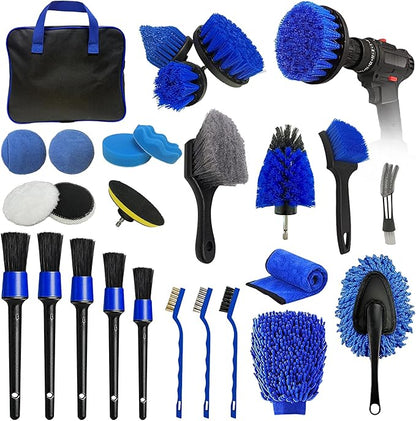 26PCS Car Detailing Kit, Car Detailing Brush Set, Car Cleaning Kit, Auto Detailing Tools for Interior Exterior Wheels, Professional Car Wash Accessories with Windshield Cleaning Tool and Storage Bag