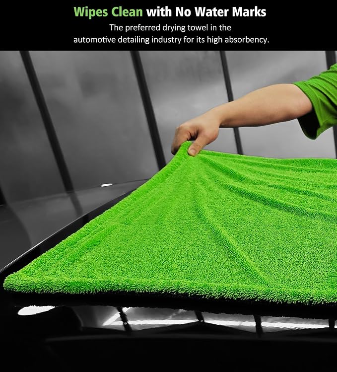 YeewayVeh 'Agile Giant' Car Drying Towel, 28x36 Inch Quick Car Wash Drying Towels, 1400 GSM Super Absorbent, Double Sided Microfiber Towels for Cars Effortless & Scratch-Free Detailing, Green
