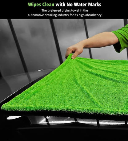 YeewayVeh 'Agile Giant' Car Drying Towel, 28x36 Inch Quick Car Wash Drying Towels, 1400 GSM Super Absorbent, Double Sided Microfiber Towels for Cars Effortless & Scratch-Free Detailing, Green