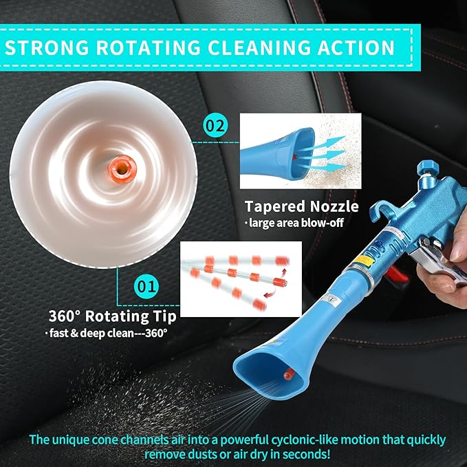 GOCCIDA Tornado Dry Car Cleaning Gun Detailing Interior Dryer Air Blow Gun for Car Detailing Air Gun Car Dust Cleaner Air Compressor Blower Gun with Nozzle and Auto Detailing Dusting Brush