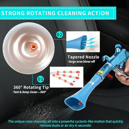 GOCCIDA Tornado Dry Car Cleaning Gun Detailing Interior Dryer Air Blow Gun for Car Detailing Air Gun Car Dust Cleaner Air Compressor Blower Gun with Nozzle and Auto Detailing Dusting Brush