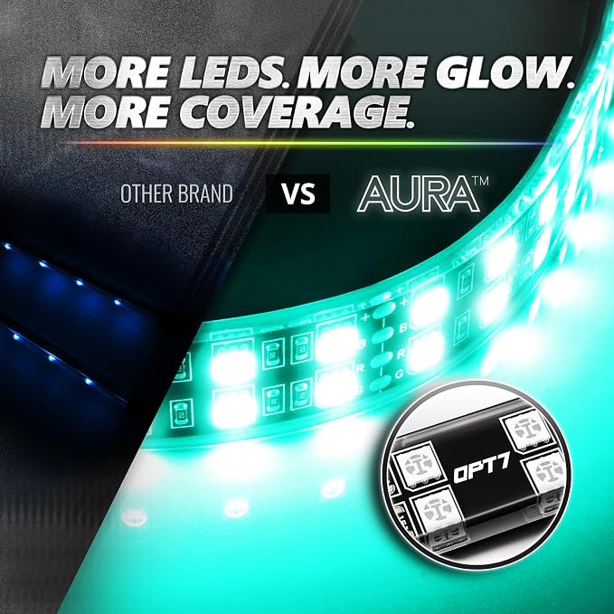 OPT7 Aura Pro 6PC Double LED Interior Strip Lights with APP & Remote Control, Multicolor Mode, Sound Active Inside Ambient Lighting Kit, Truck SUV RV Footwell Floor Decor, 12V Car Charger