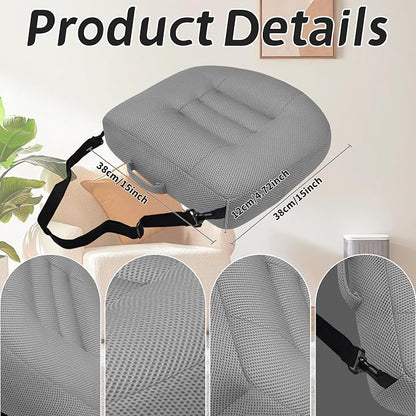 Car Booster Bandage Seat Cushion for Short Adults Thick Breathable Mesh Height Adjustable for Driving, Office & Home Use Universal Fit for Cars, Trucks & Wheelchairs 15.7"x15.7"x4.7"-Gray