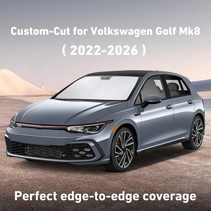 EcoNour Windshield Sunshade Compatible for Volkswagen VW Golf Mk8 2022-2024 2025 2026, Sun Visor for Front Windshield & Window Sun Shade Cover, UV Heat Blocker & Protector, Car Accessories
