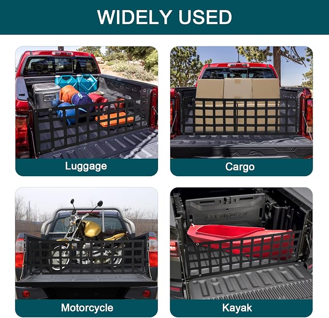 Tailgate Net for Pickup Truck Bed - Cargo Trucks Bed Netting for Full Size Truck 60'' x 18'' (Black) - Mesh Tail gate Competible with Chevy, Ford, Tacoma, Toyota, Ram