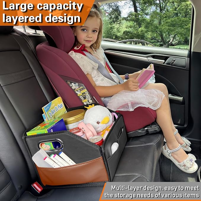 Noaman Car Organizer - 2025 Upgraded Leather Car Storage Organizer for Front Back Seat or Floor with 3 Metal Handles 6 Apartments, Multipurpose Car Organizers and Storage Black.
