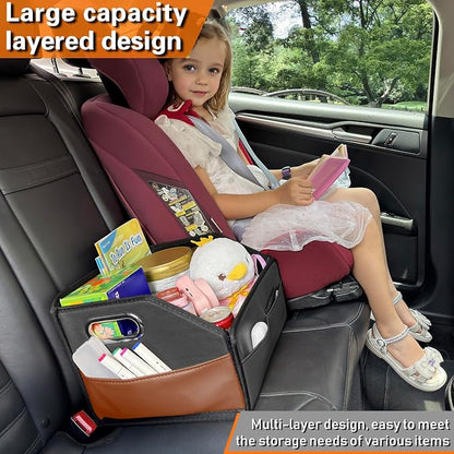 Noaman Car Organizer - 2025 Upgraded Leather Car Storage Organizer for Front Back Seat or Floor with 3 Metal Handles 6 Apartments, Multipurpose Car Organizers and Storage Black.