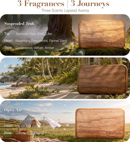 Wooden Car Air Freshener | FSC-Certified Original Wood, Visor Metal Clip, 100% Pure Essential Oils, Long-Lasting Odor Eliminator, 3 Refillable Scents Diffuser for Cars, Trucks, SUVs